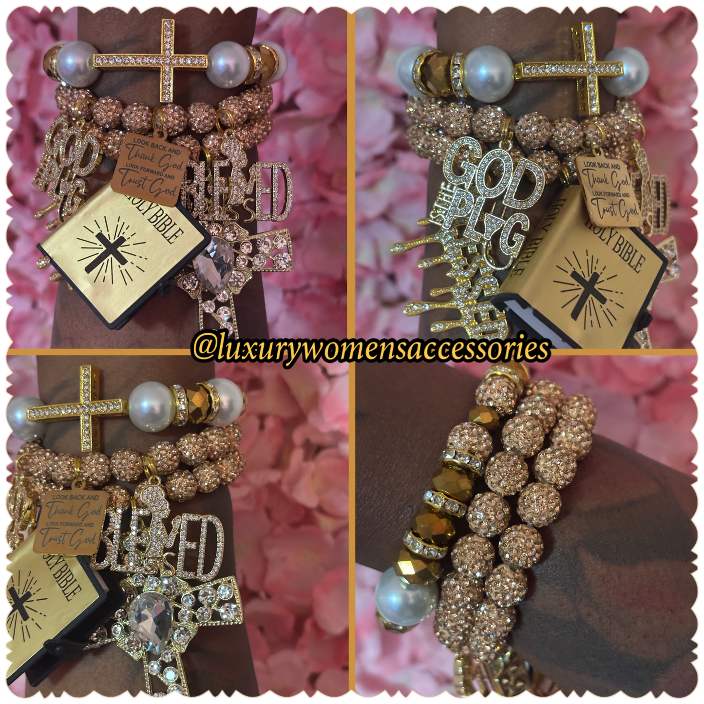 “Restocked” "Luxurious" Gold/Pearl Religious Beaded Bracelet Set(set of 3)