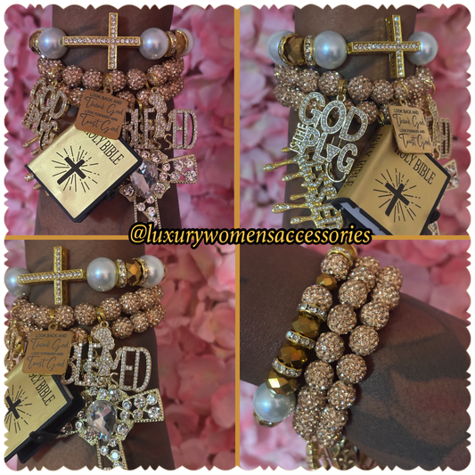 “Restocked” "Luxurious" Gold/Pearl Religious Beaded Bracelet Set(set of 3)