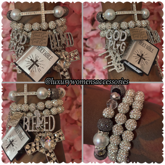 “Restocked” “Luxurious” Silver Pearl Beaded Bracelet(set of 3)