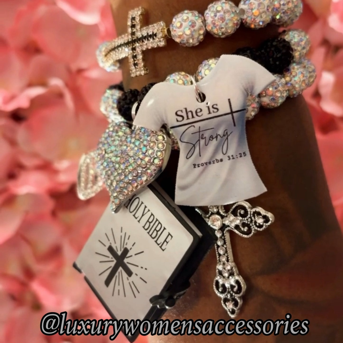 “Restocked” Silver/Black Religious Beaded Bracelet Set(set of 3)