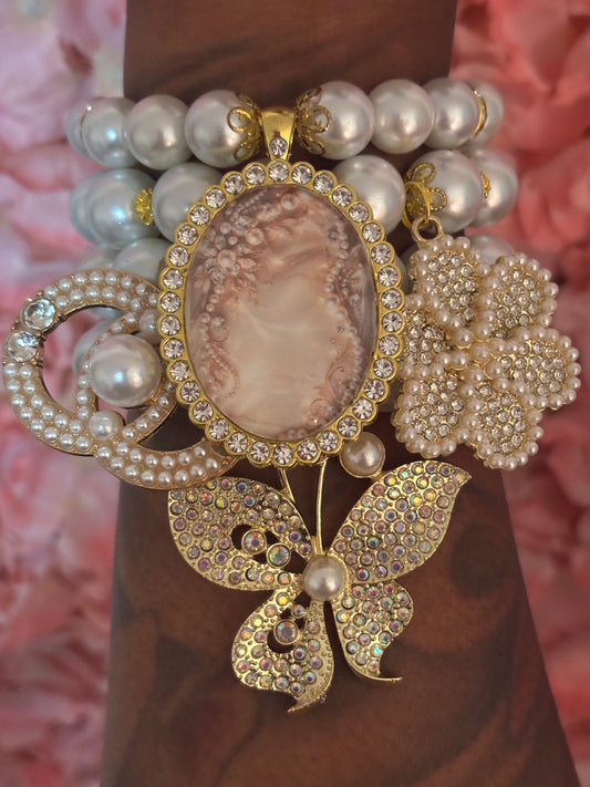 “Luxurious” Gold Pearl  Beaded Bracelet Set(set of 3)