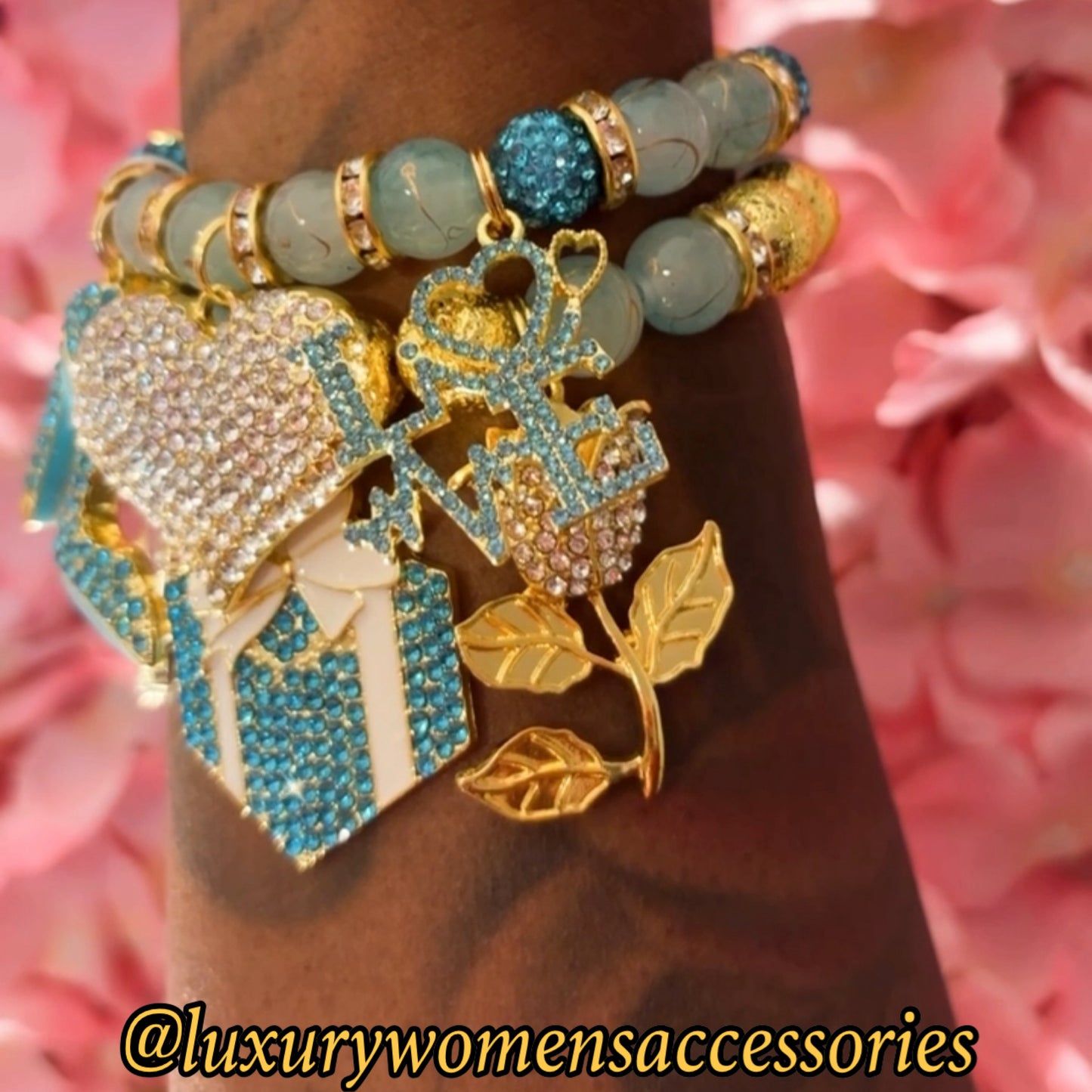 Blue/Gold Beaded Bracelet Set(set of 2)
