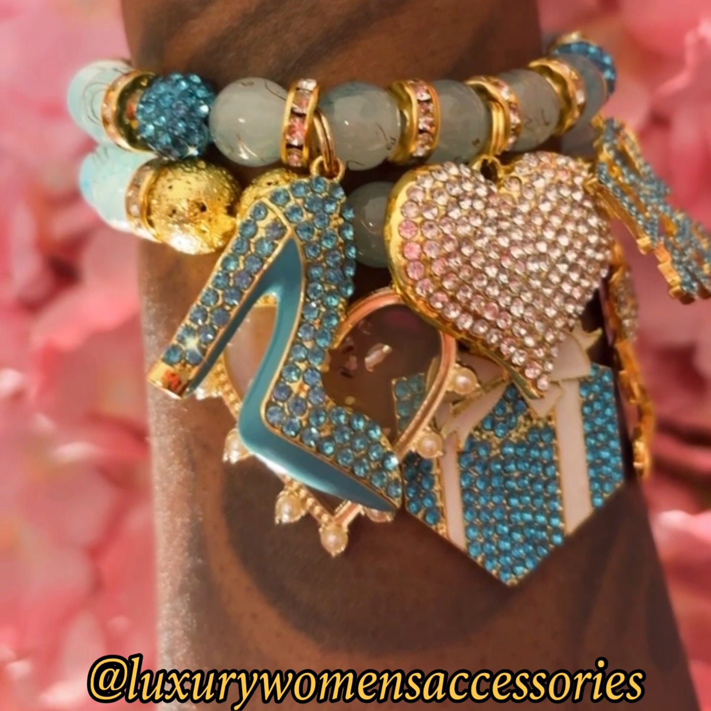 Blue/Gold Beaded Bracelet Set(set of 2)