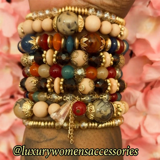 “Natural Goddess” Beaded Bracelet Stack(set of 9)