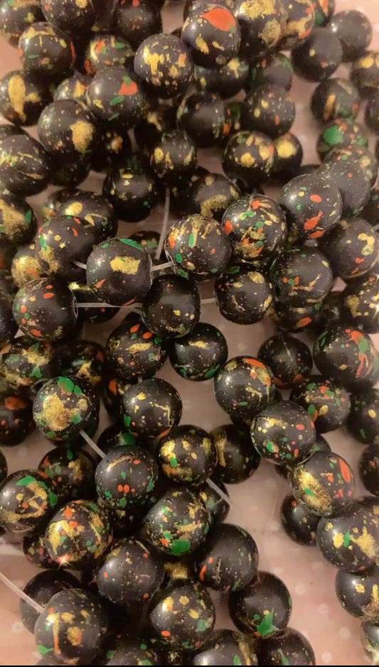 Black/Gold/Red/Green Splatter Beads(40ct.)