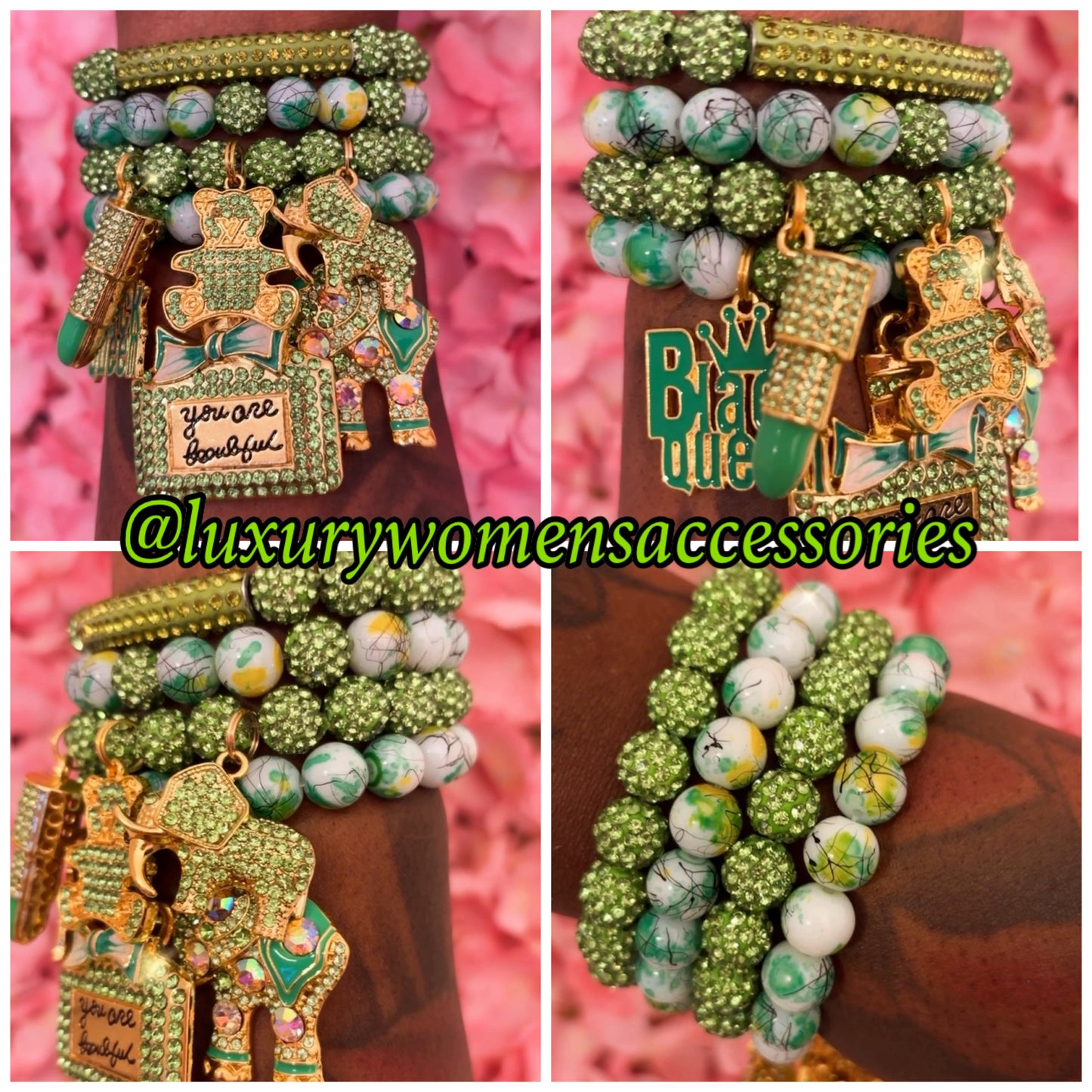 Green “Luxurious” Beaded Bracelet Set(set of 4)