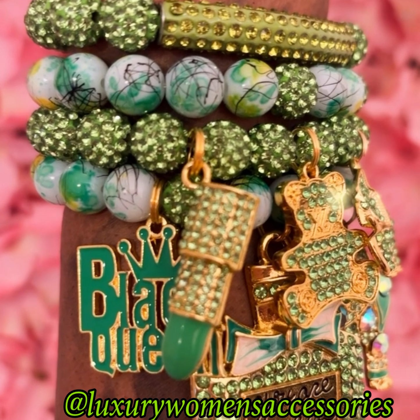 Green “Luxurious” Beaded Bracelet Set(set of 4)