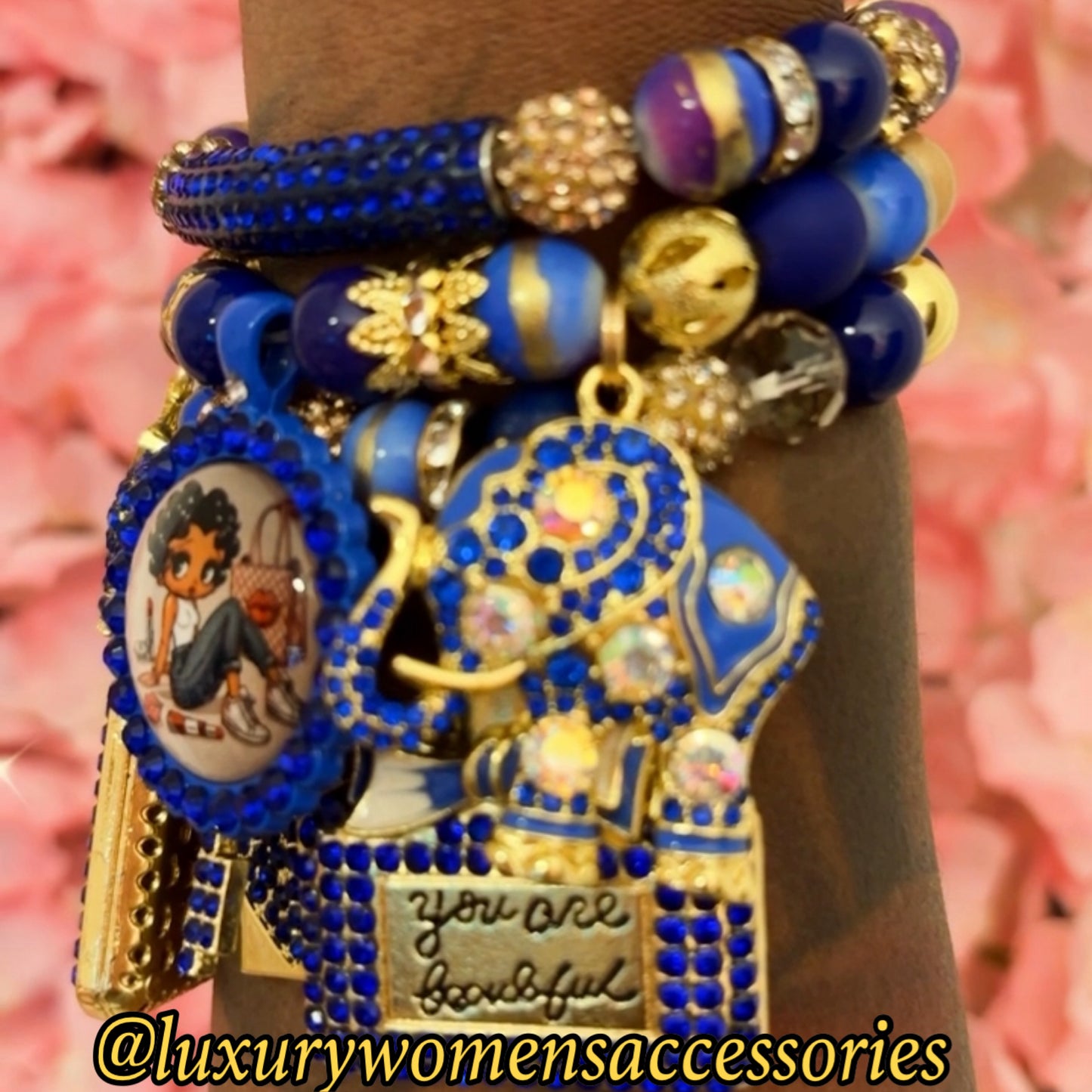 Royal Blue “Goddess” Beaded Bracelet Set(set of 3)