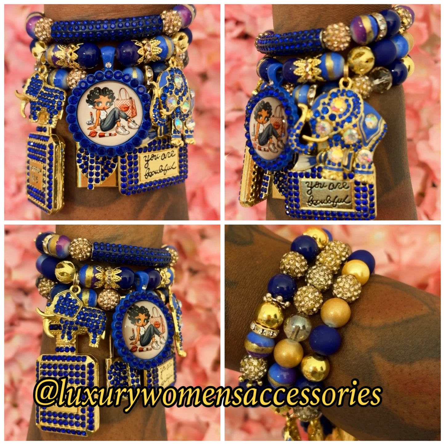 Royal Blue “Goddess” Beaded Bracelet Set(set of 3)