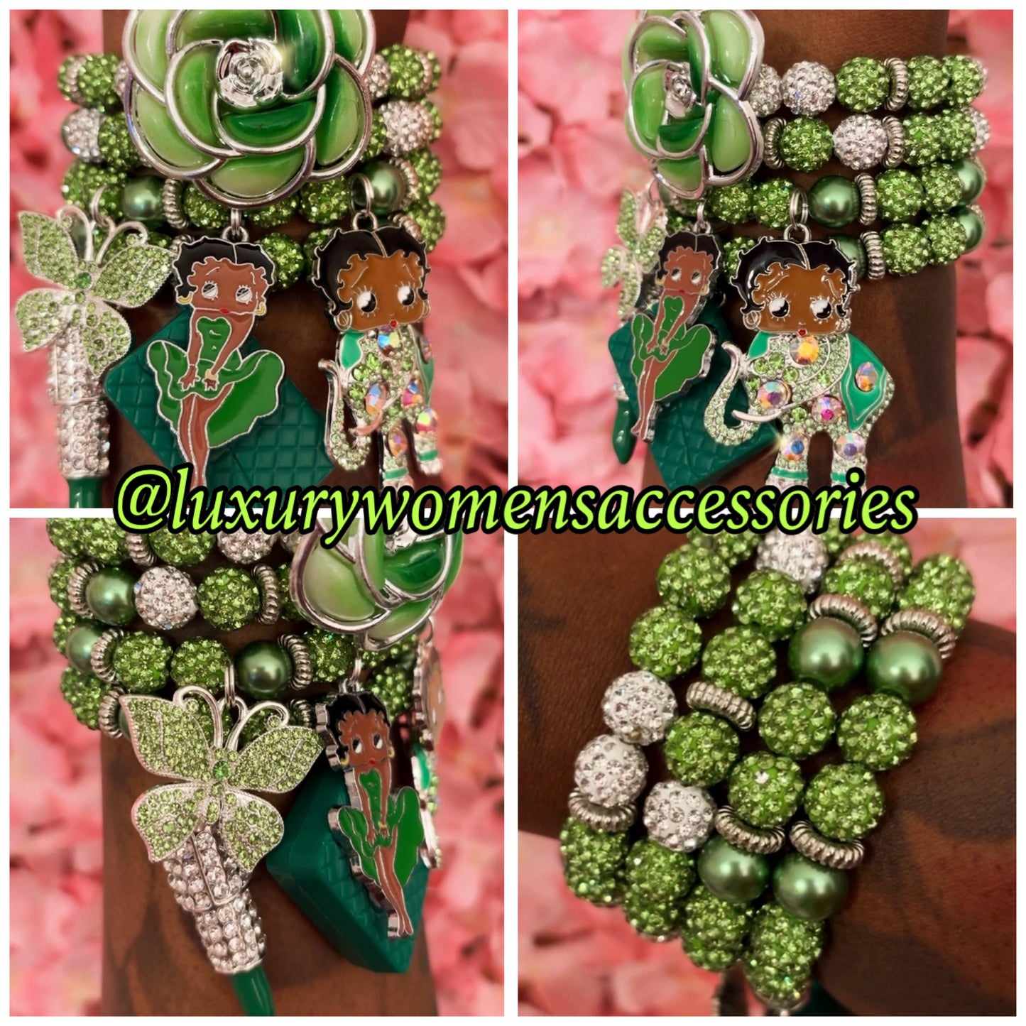 “Luxurious” Green “Betty” Beaded Bracelet Set(set of 4)