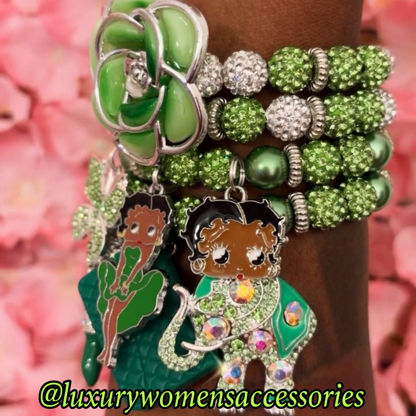 “Luxurious” Green “Betty” Beaded Bracelet Set(set of 4)