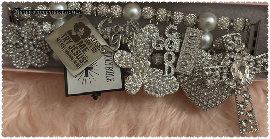 “Luxurious” “Silver Pearl” Religious Beaded Watchband(42/44/45MM)