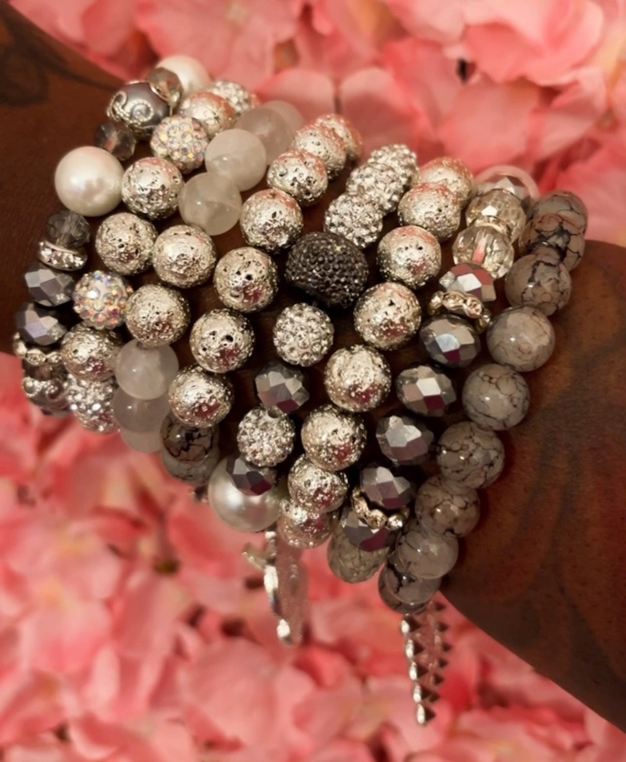 Silver “Luxurious” Beaded Bracelet Stack(set of 8)