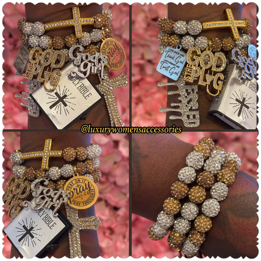 (Restocked) Silver/Gold Religious Beaded Bracelet Set(set of 3)