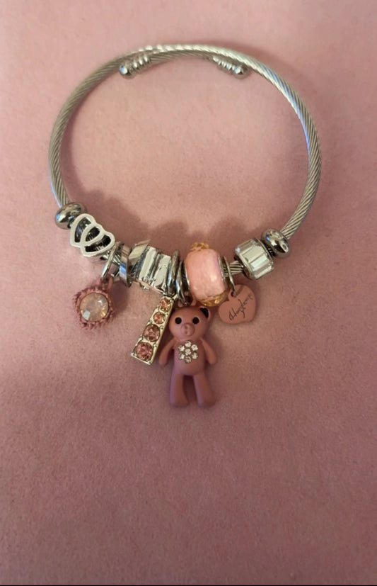 Pink Teddy Bear Wrap Charm Bracelet