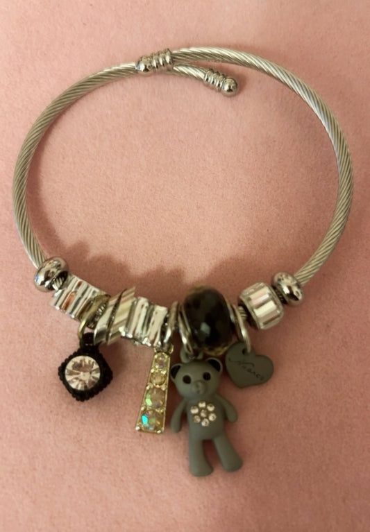 Black Teddy Bear Wrap Charm Bracelet