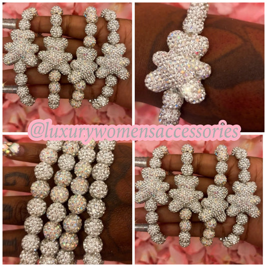 “Luxurious” Silver Teddy Bear Beaded Bracelet(1pc.)