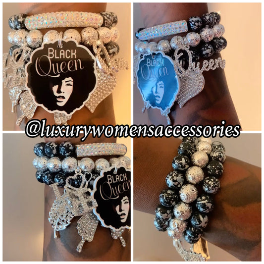 Restocked “Black Queen” Beaded Bracelet Set(set of 3)