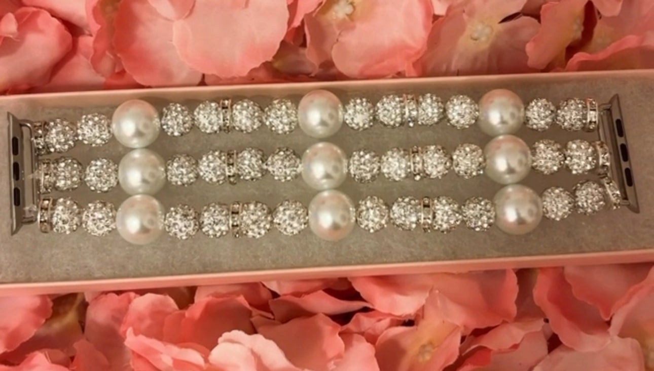 “Silver Pearl” Beaded Watchband(42/44/45MM)