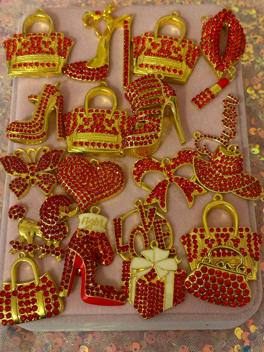 Red/Gold Bling Charms(set of 10)