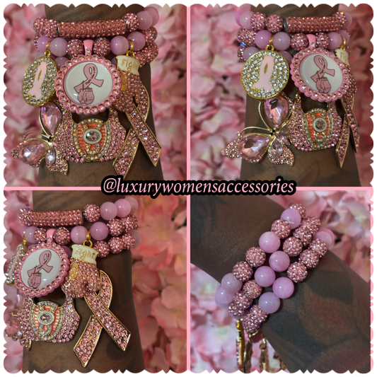 “Restocked” “ LUX” Breast Cancer Awareness Beaded Bracelet Set(set of 3)