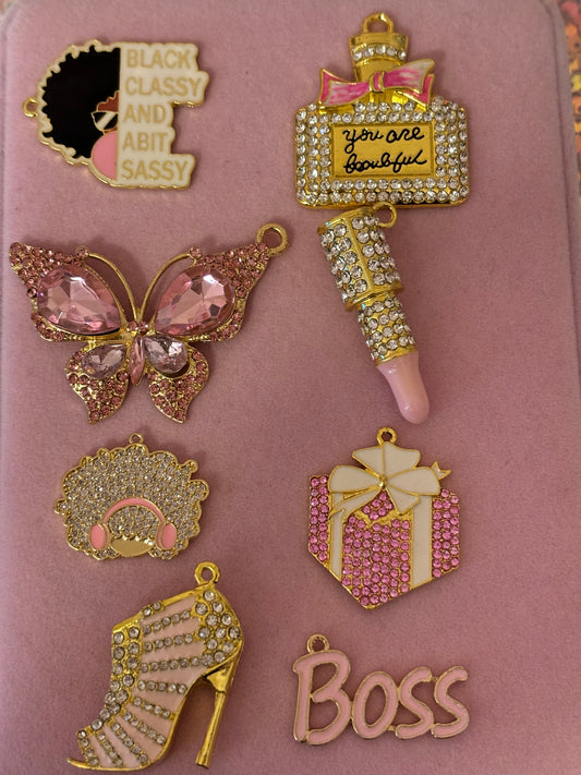 “Classy” Pink/Gold Charm Bundle(set of 8)