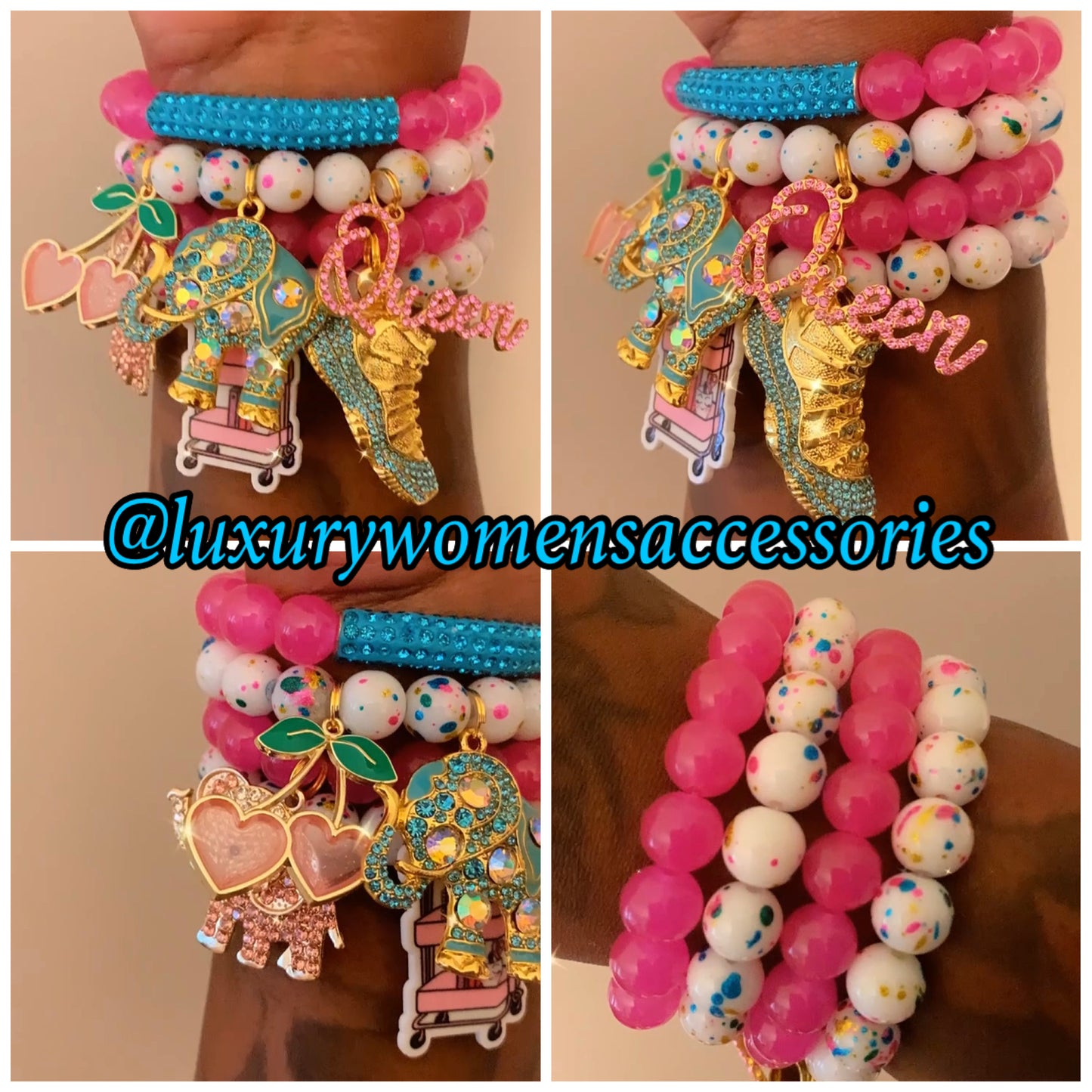 Pink “Confetti” Beaded Bracelet Set(set of 4)
