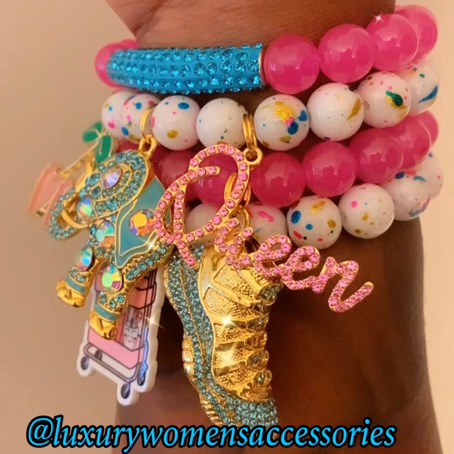 Pink “Confetti” Beaded Bracelet Set(set of 4)
