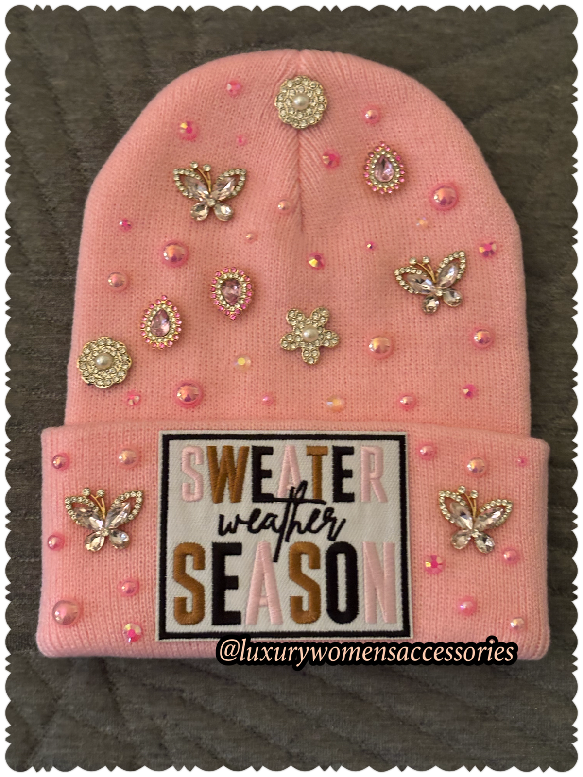 Pink "Sweater Weather Season" Beanie Hat(Ready To Ship)
