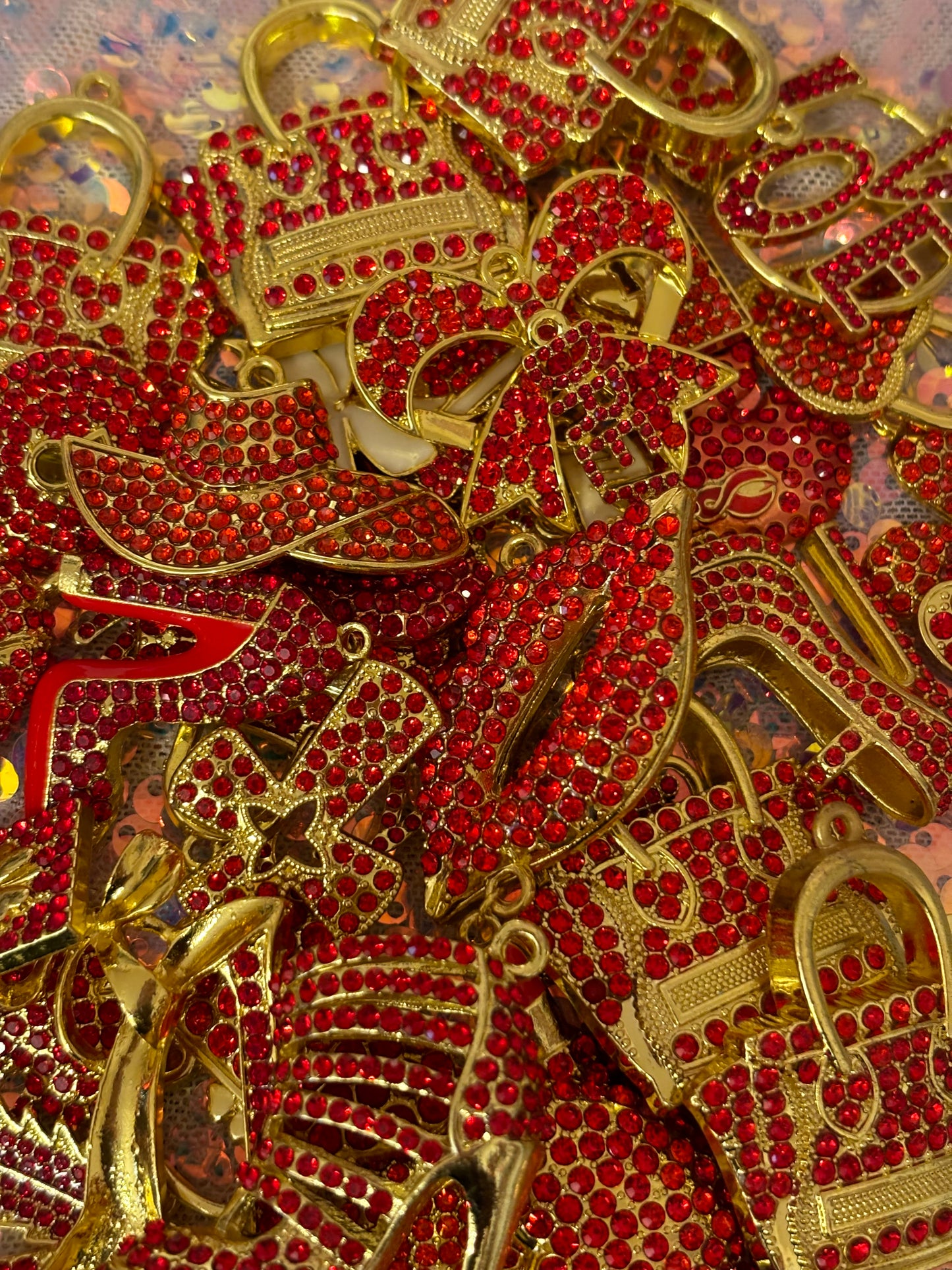 Red/Gold Bling Charms(set of 10)