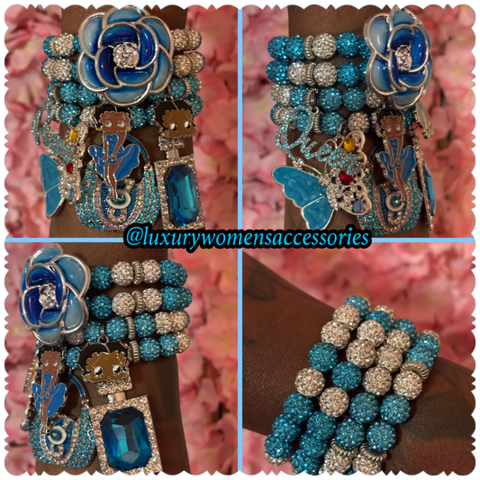 "LUX" Blue "Betty" Beaded Bracelet Set(set of 4)