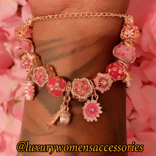 Rose Gold/Pink Multi Charm Bracelet