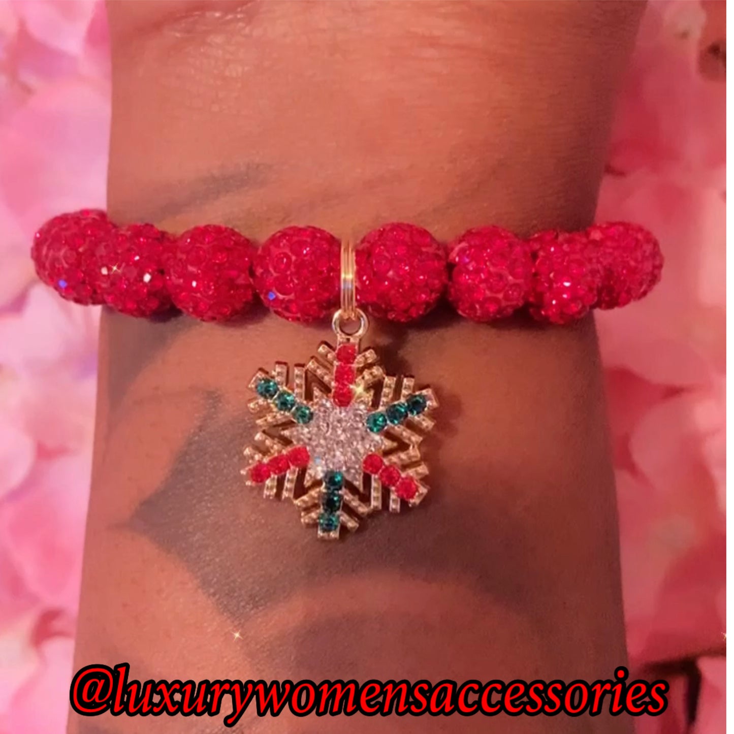 Red Bling Snowflake Beaded Bracelet