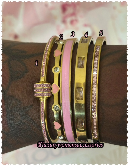 “Luxurious” Pink/Gold Bangle Bracelets(1pc.)