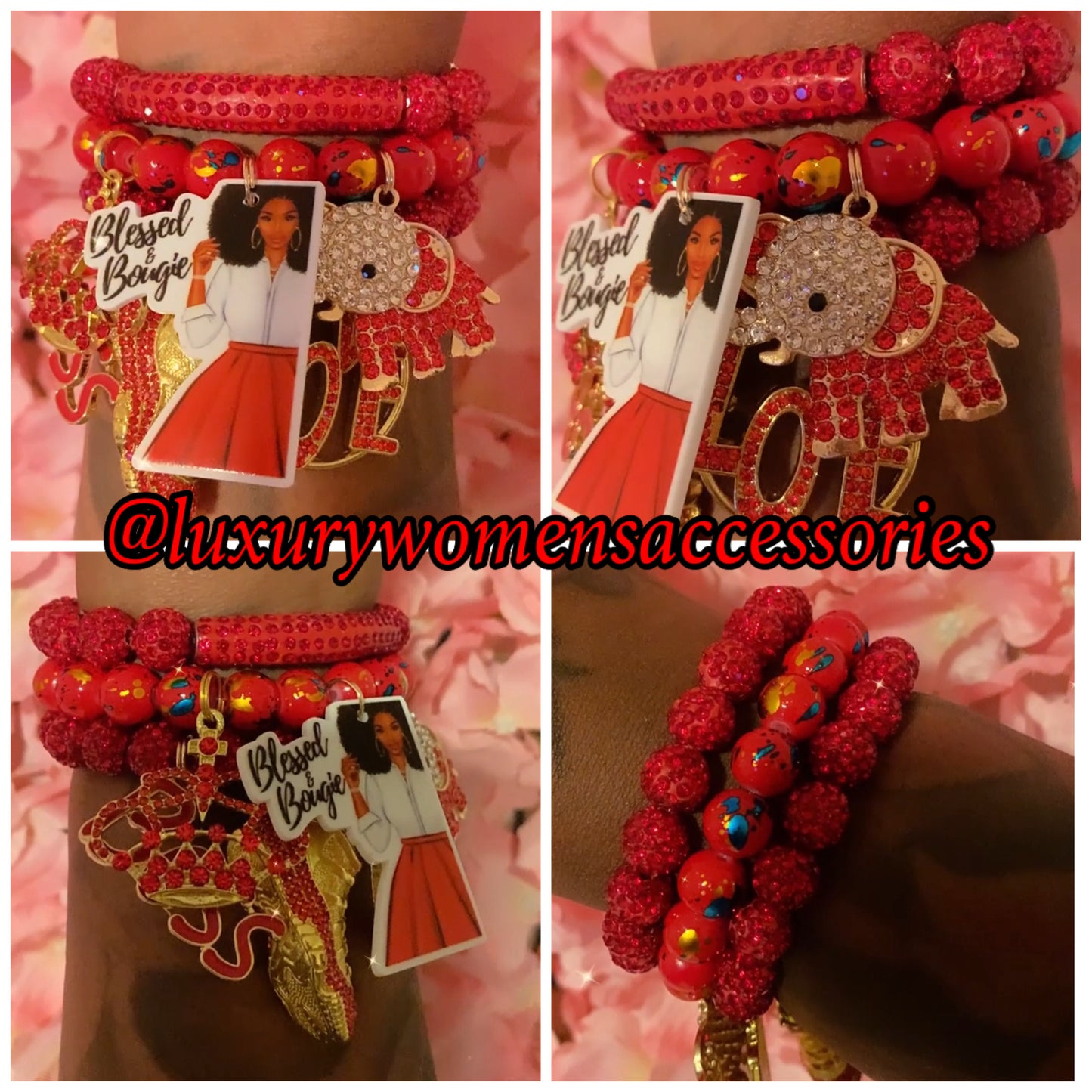 Red “Luxurious” Beaded Bracelets(set of 3)