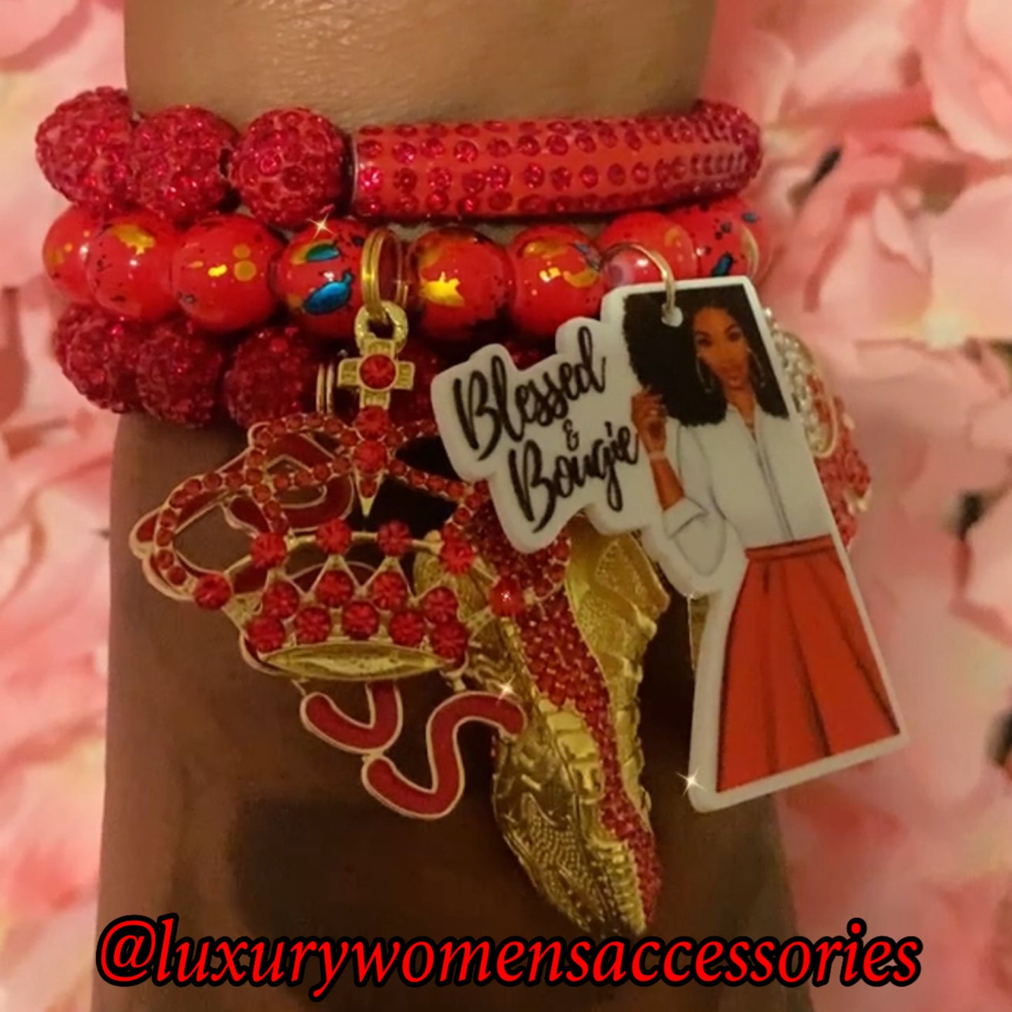 Red “Luxurious” Beaded Bracelets(set of 3)