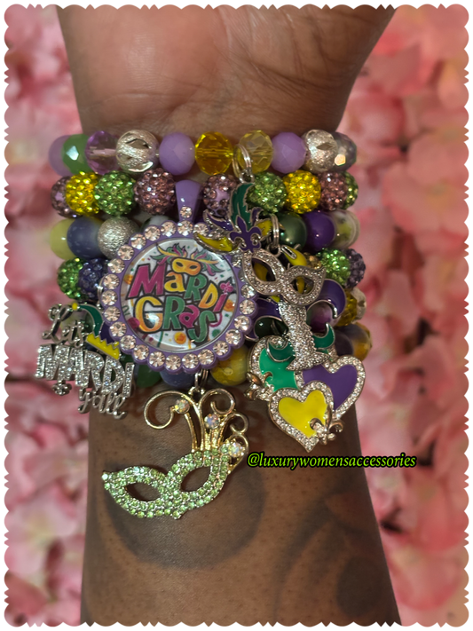 Single "Mardi Gras" Beaded Bracelets(1pc.)