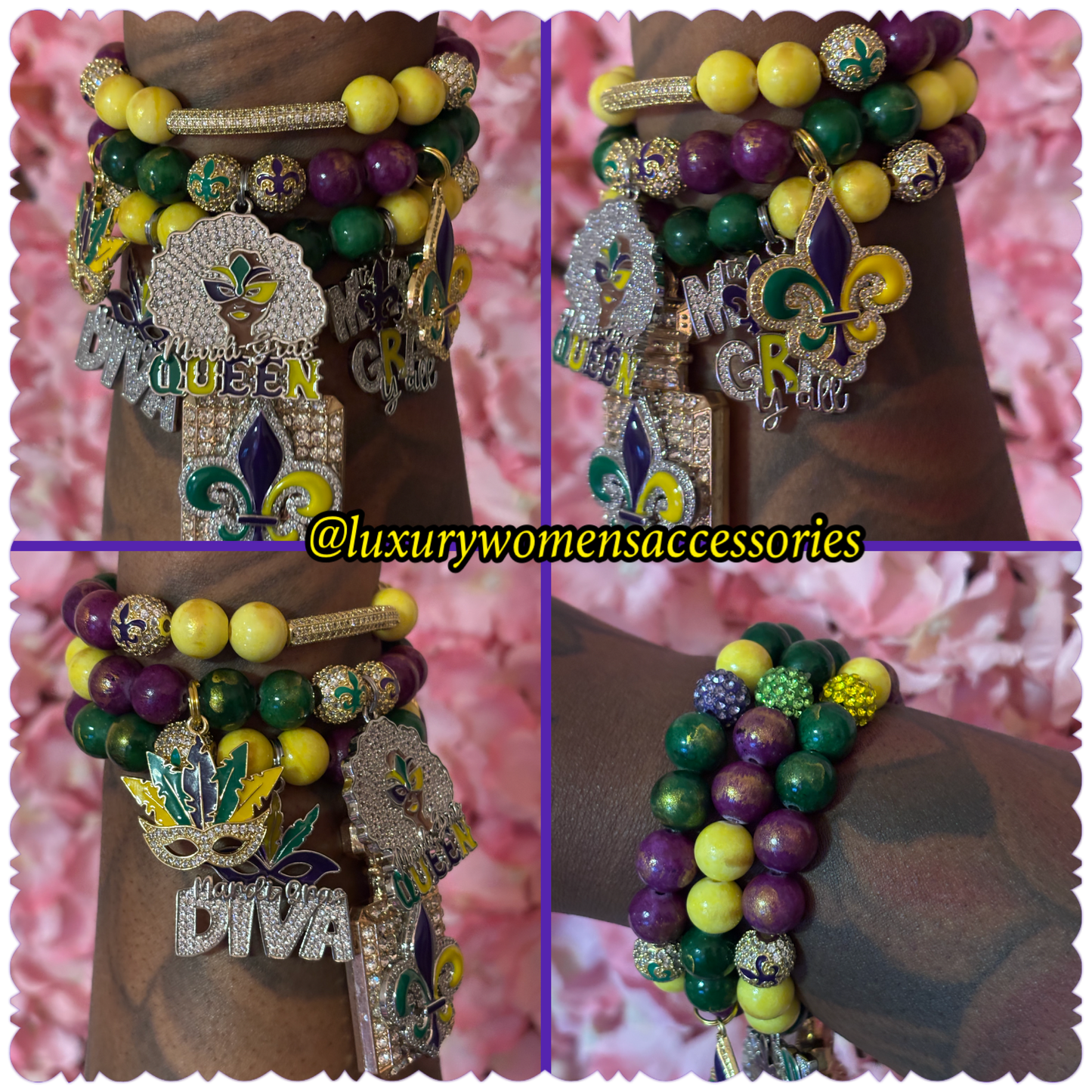 "LUX" Mardi Gras Beaded Bracelet Set(set of 3)