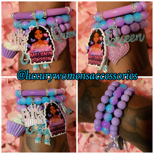 “Purple Swirl” Beaded Bracelet Set(set of 3)