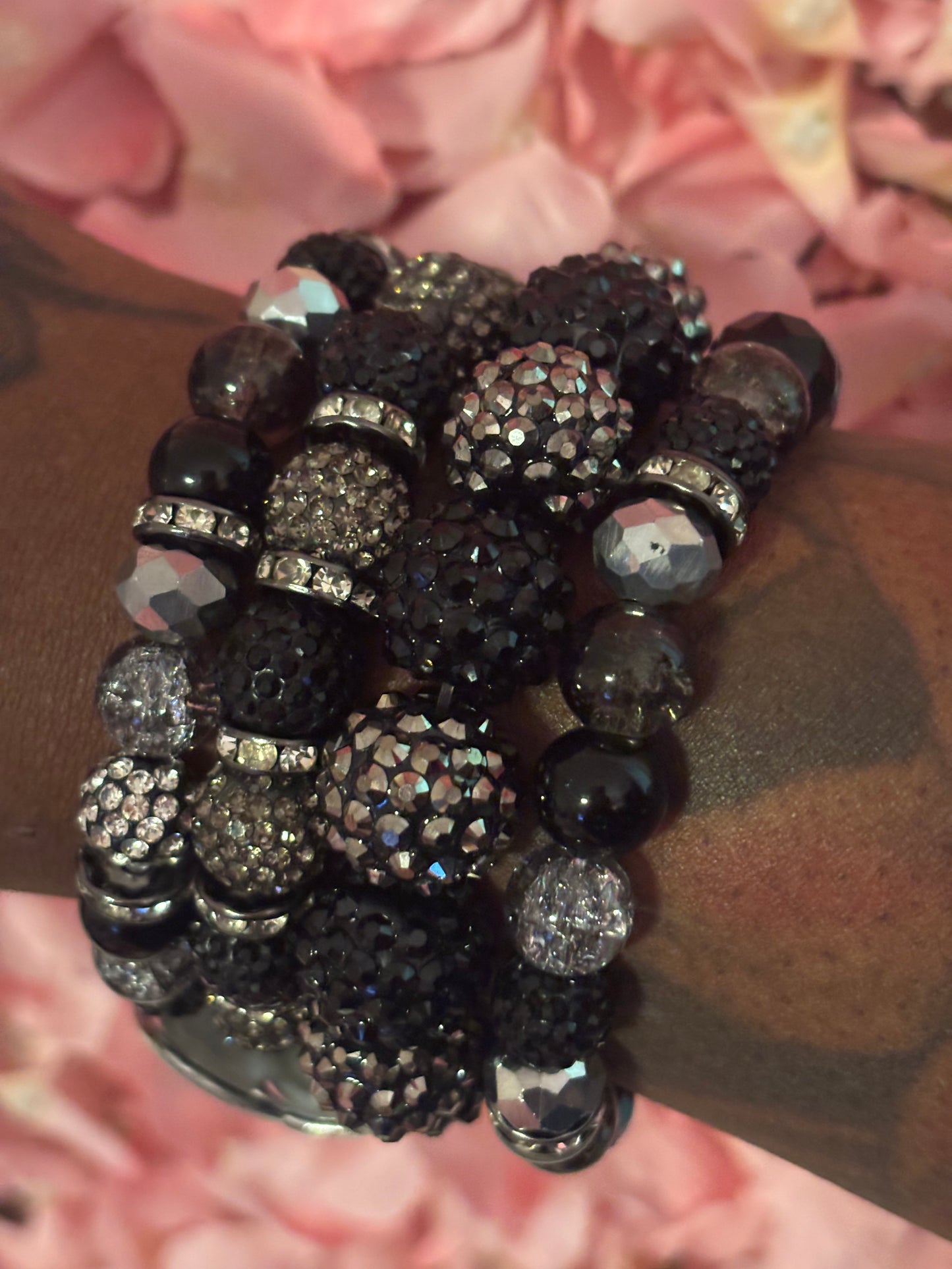 Black “ Luxurious” Beaded Bracelet Stack(set of 4)