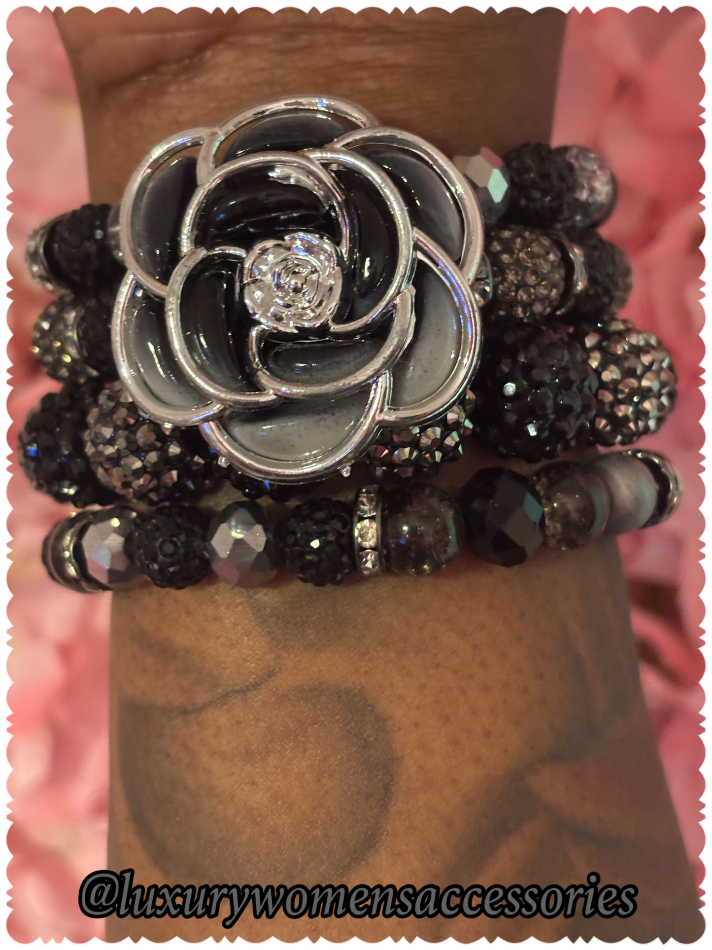 Black “ Luxurious” Beaded Bracelet Stack(set of 4)