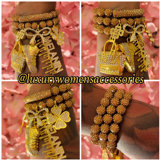 “LUX” Gold Beaded Bracelet Set(set of 3)