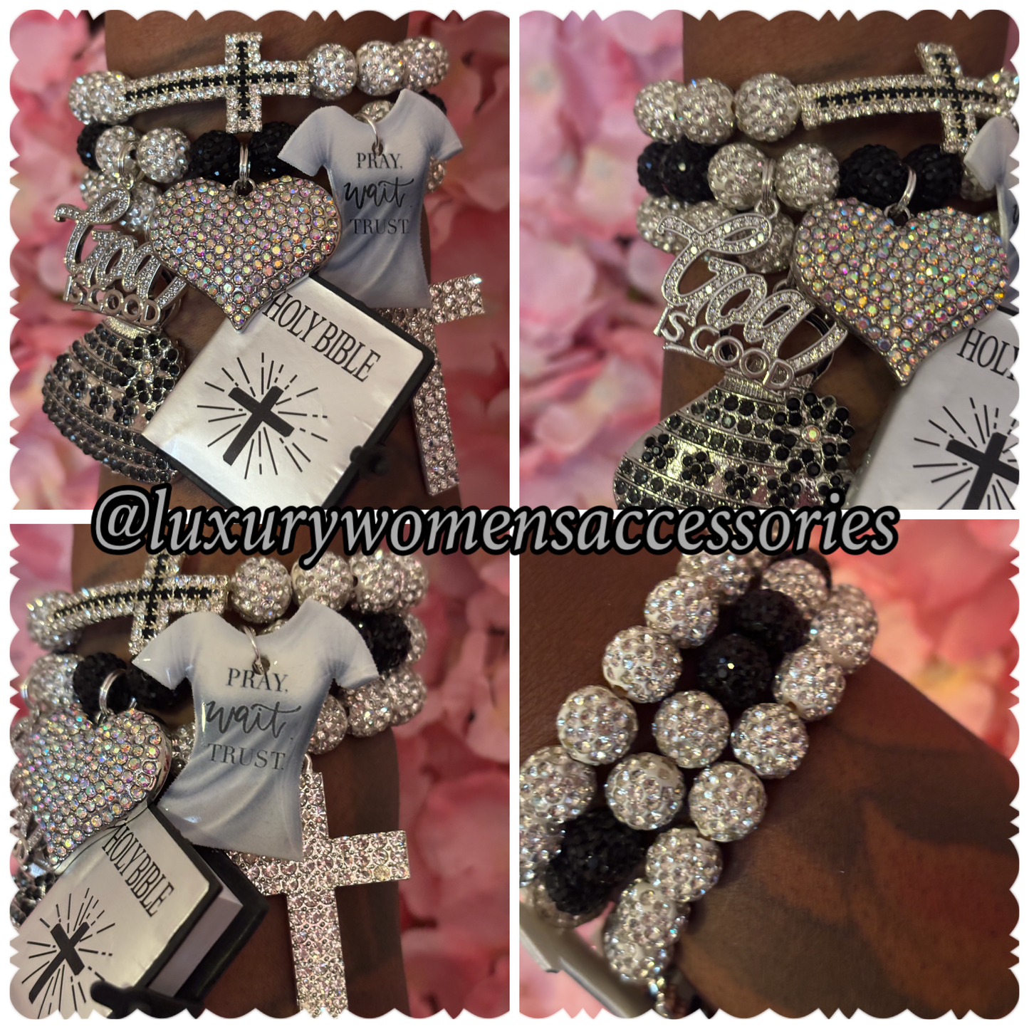 “Restocked” Silver/Black Religious Beaded Bracelet Set(set of 3)