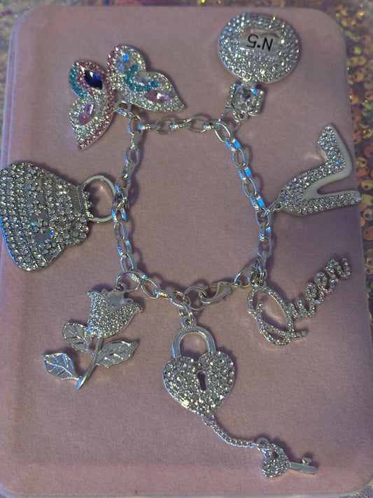 Silver “Bling” Rolo Link Charm Bracelet