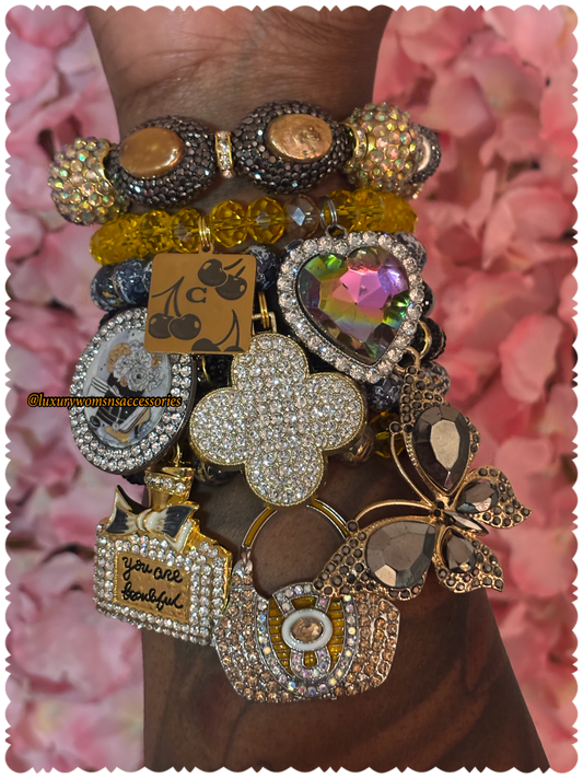 "Luxurious" "Gold/Black" Beaded Bracelet Stack(set of 7)