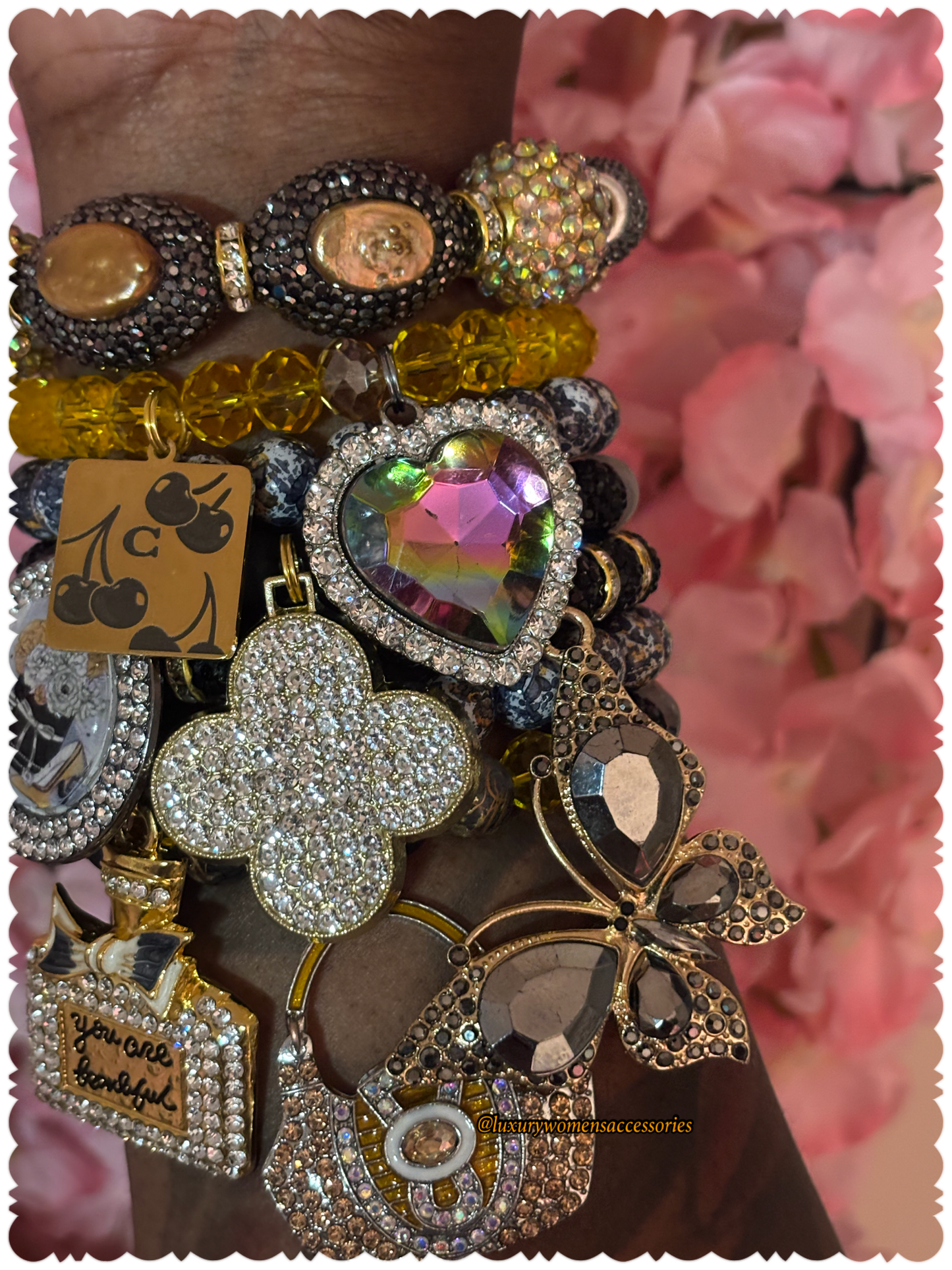 "Luxurious" "Gold/Black" Beaded Bracelet Stack(set of 7)