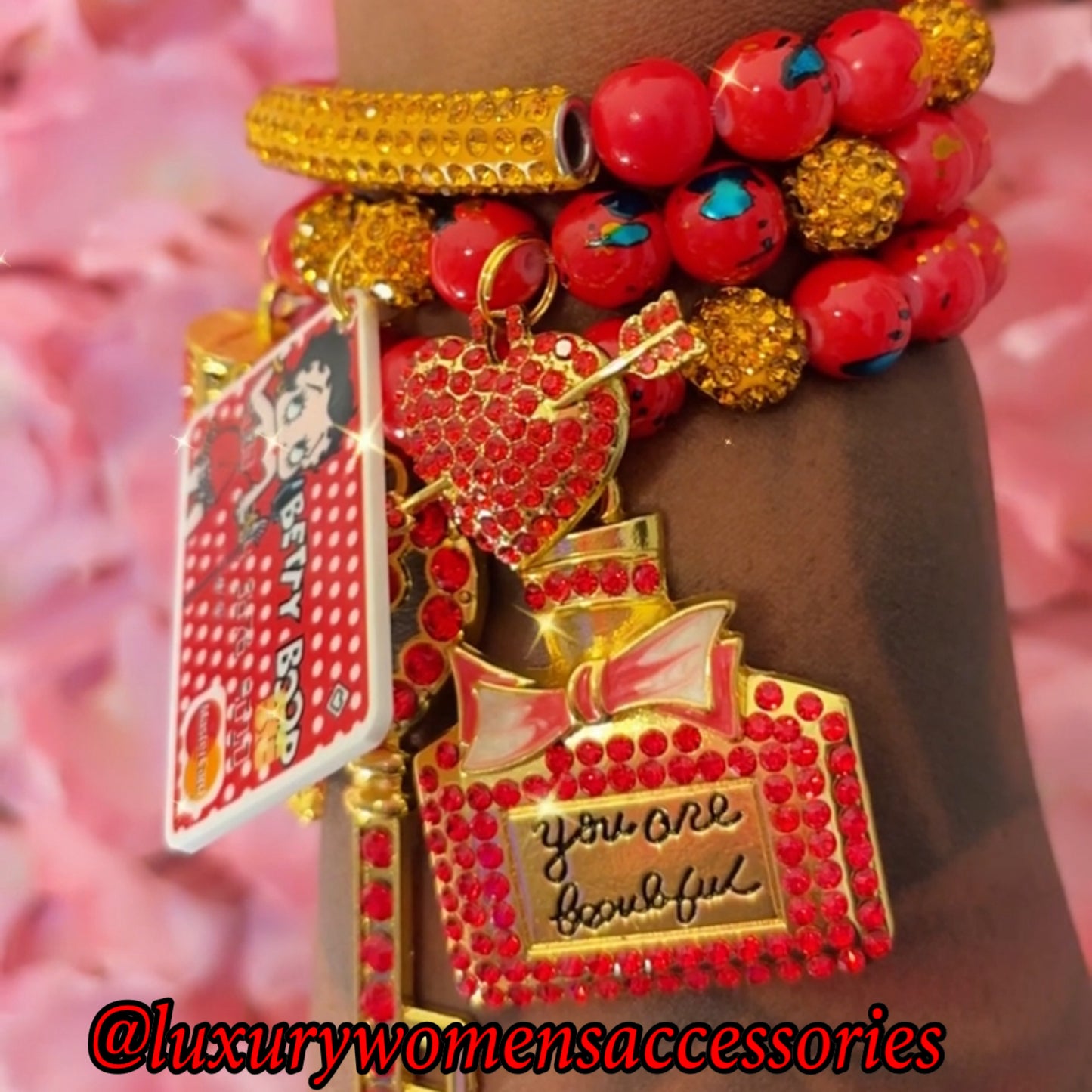 Red “Betty” Beaded Bracelet Set(set of 3)