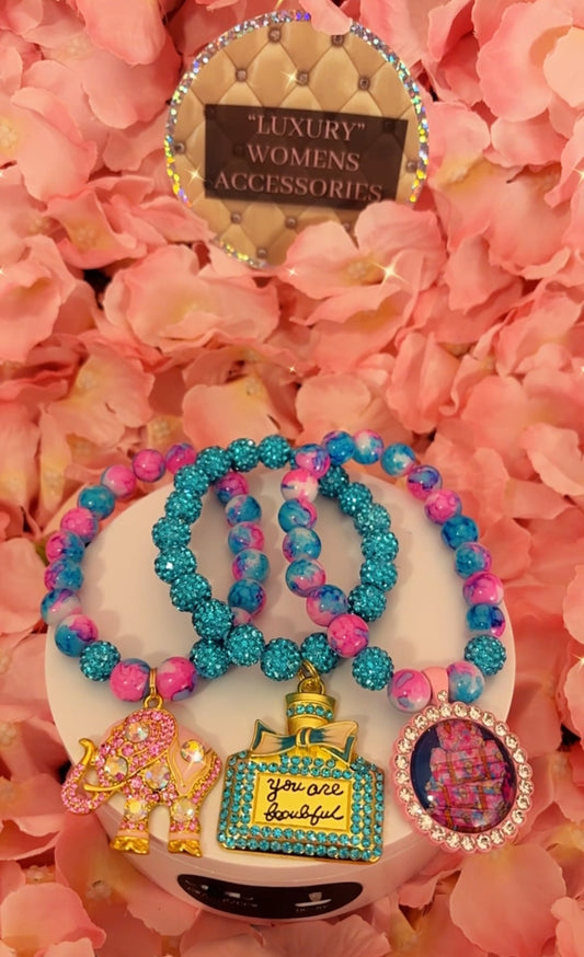 “Pink Swirl” Beaded Bracelet Set(set of 3)
