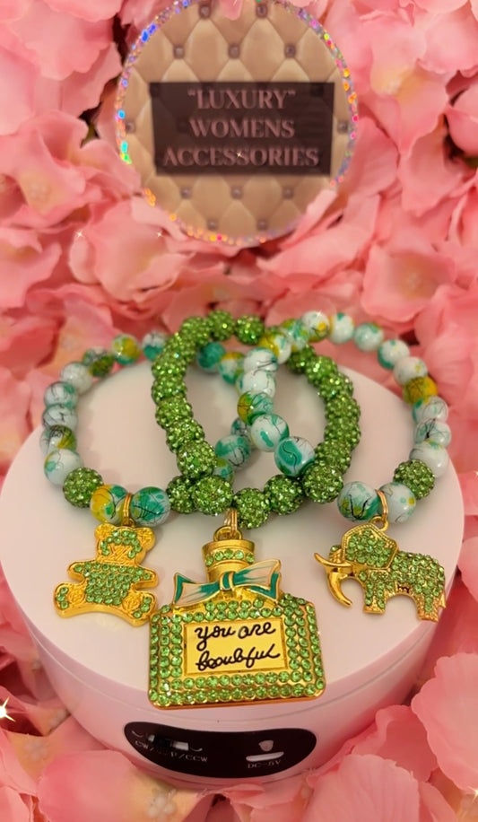 “Restocked” “Money Green” Beaded Bracelet Set(set of 3)