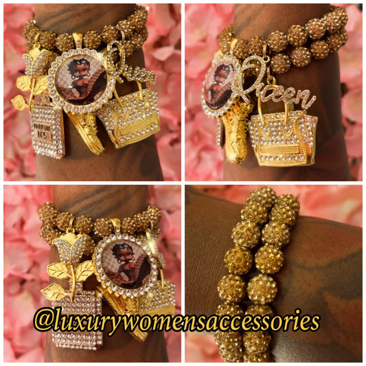 “LUX” Gold Betty Beaded Bracelet Set(set of 2)
